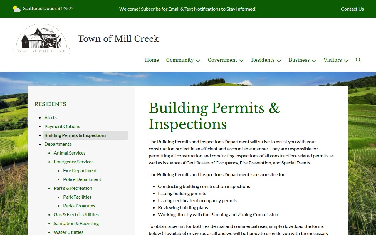 Mill Creek property records permit and inspection department responsibilities
