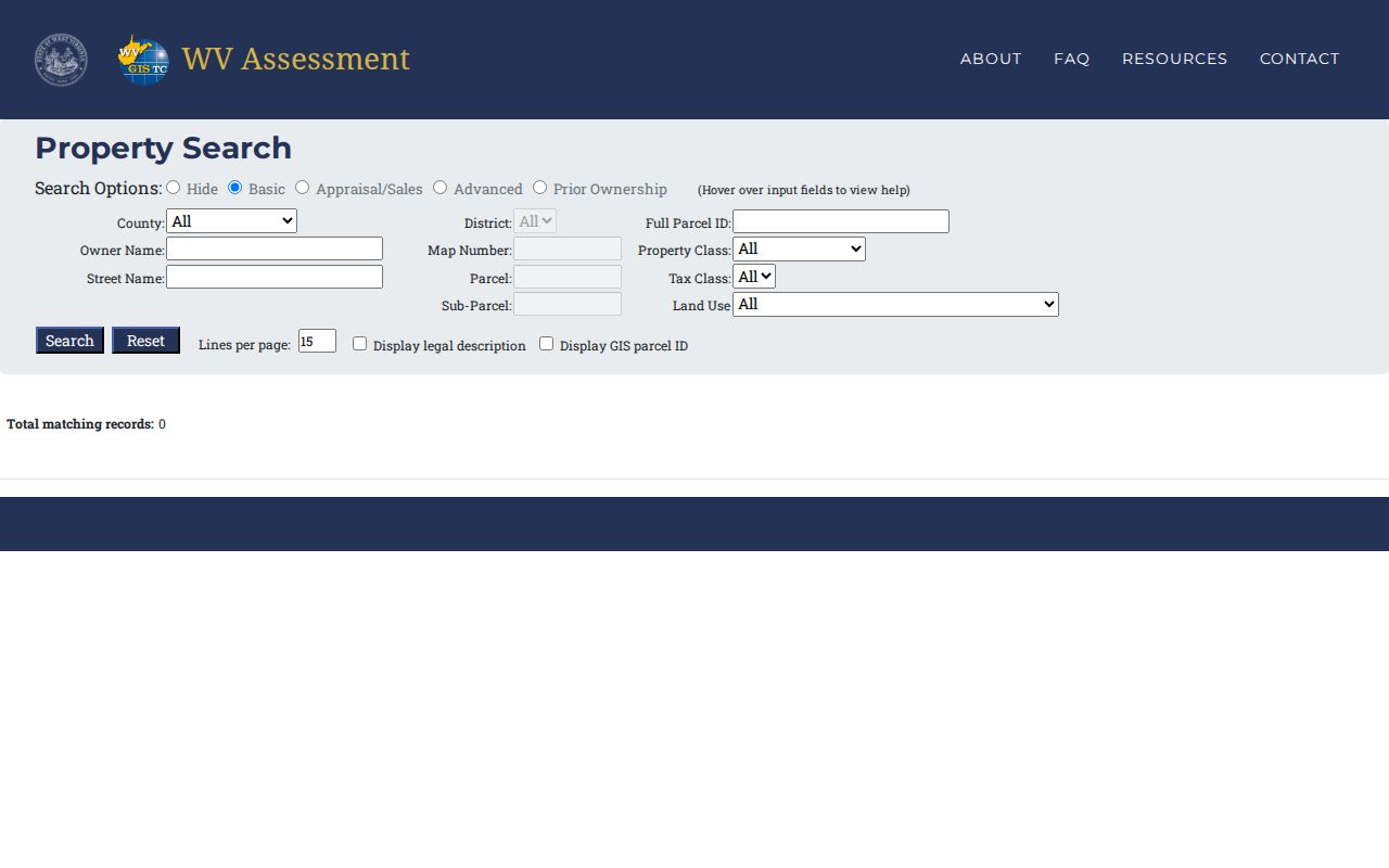 Randolph County property records search fields for county, owner, street and parcel